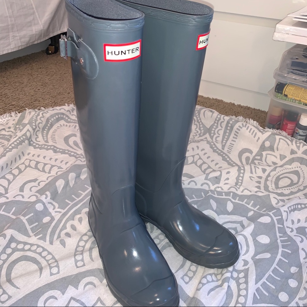 Tall Grey Glossy Hunter Boots